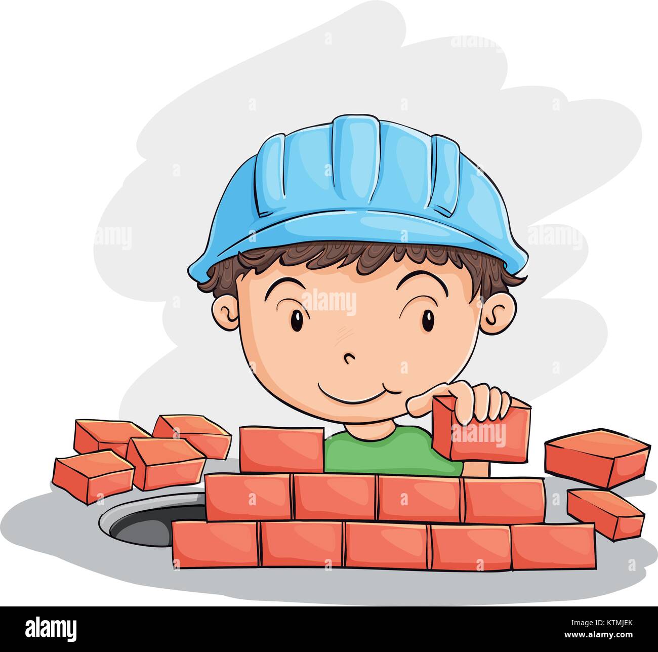 illustration of a boy building wall on a white Stock Vector