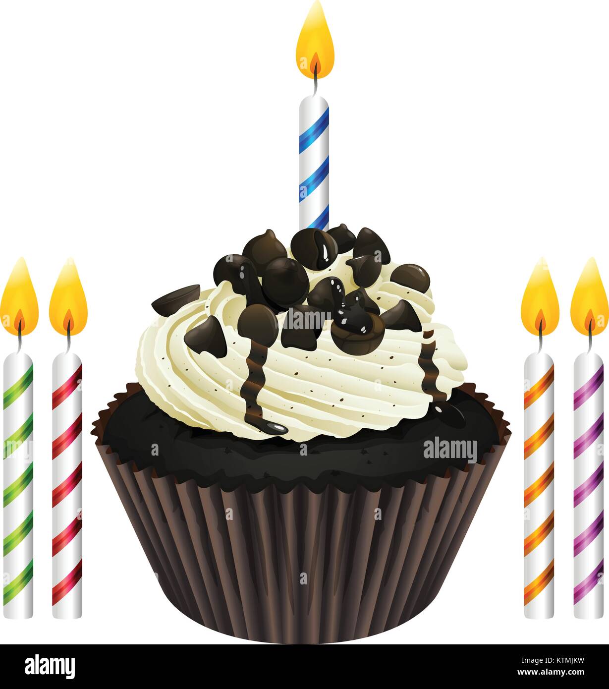 Illustration of an isolated cupcake and candles on a white background