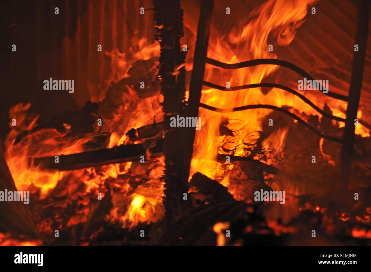 Flames And Smoke Rise From Burning House Stock Photo 170098816