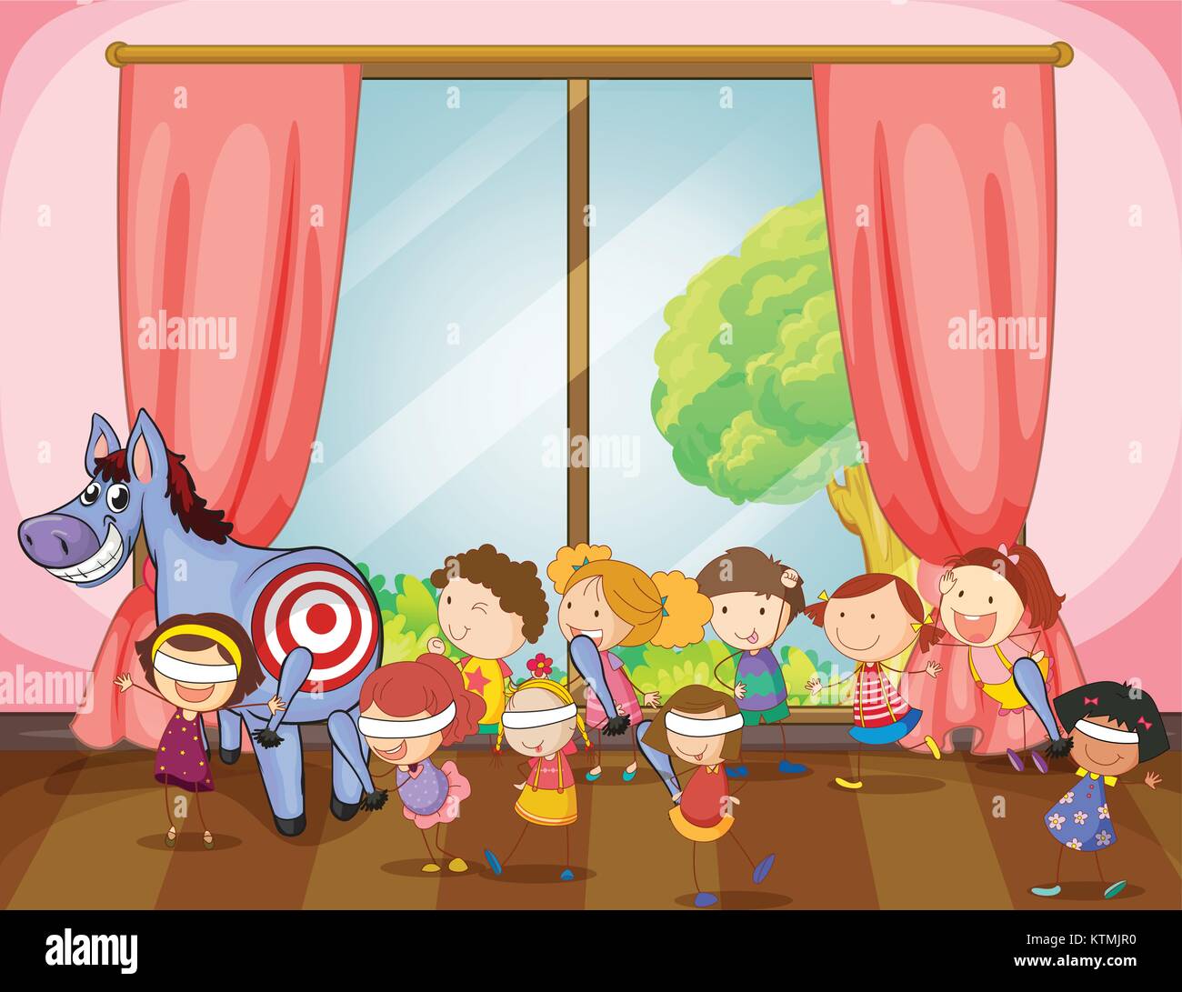 illustration of kids playing games in a room Stock Vector