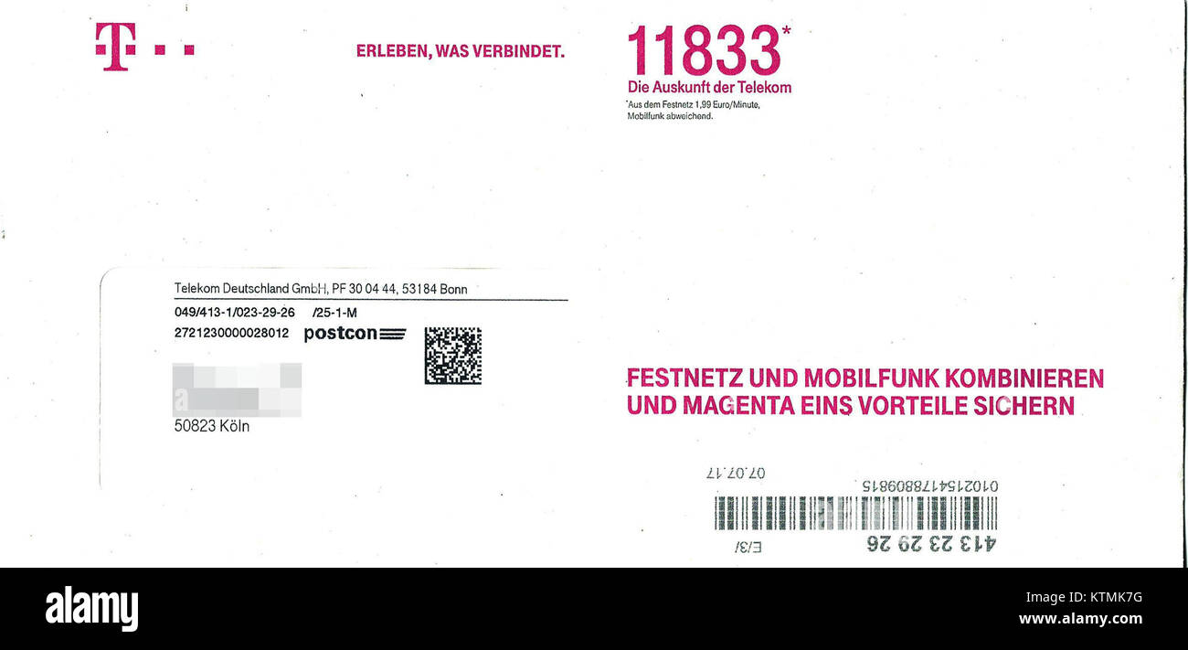 Briefumschlag, Deutsche Telekom   innerdeutscher Versand mit Postcon 2017 Stock Photo