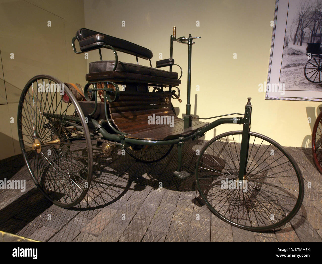 The Benz Patent Motor Car, the first practical automobile, is showcased ...