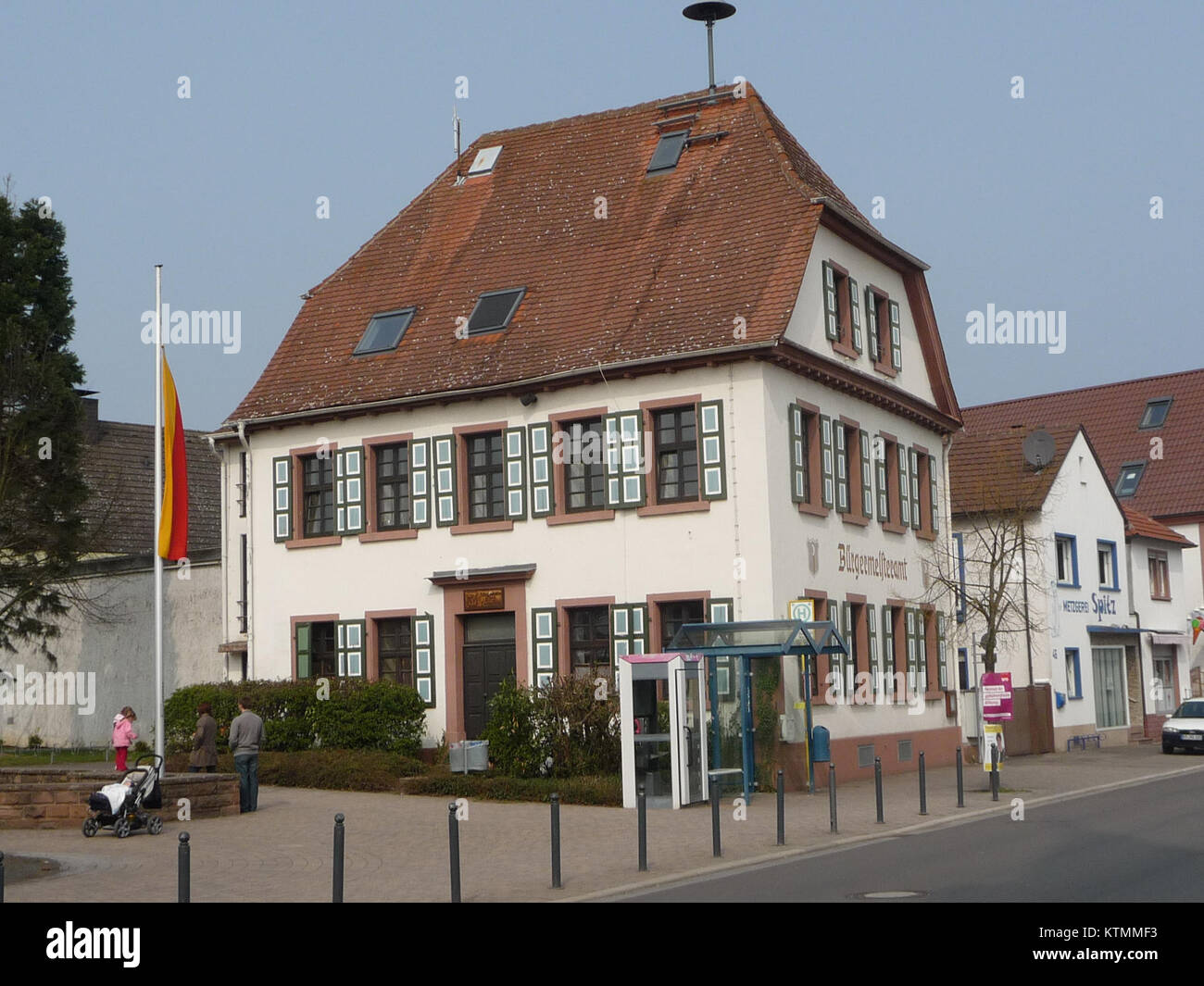 The Berghausen Bürgermeisteramt is the mayor's office in Berghausen, Germany, an administrative building central to local governance. The building represents the political and administrative functions of the town. Stock Photo