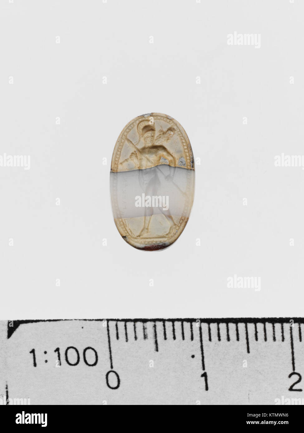 This banded agate ring stone, cataloged as MET DP141765, is a historical gem, valued for its intricate patterns and used in ancient jewelry or as a decorative item. Stock Photo