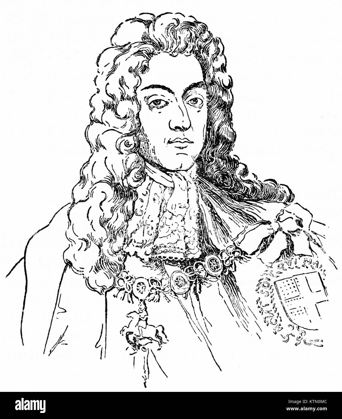 Engraving of King William III, 1650-1701 also known as William of Orange. From an original engraving in the Historian's History of the World, 1908 Stock Photo