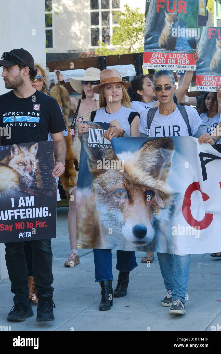Mena Suvari marches in an anti-fur protest during 'Fur-Free Friday
