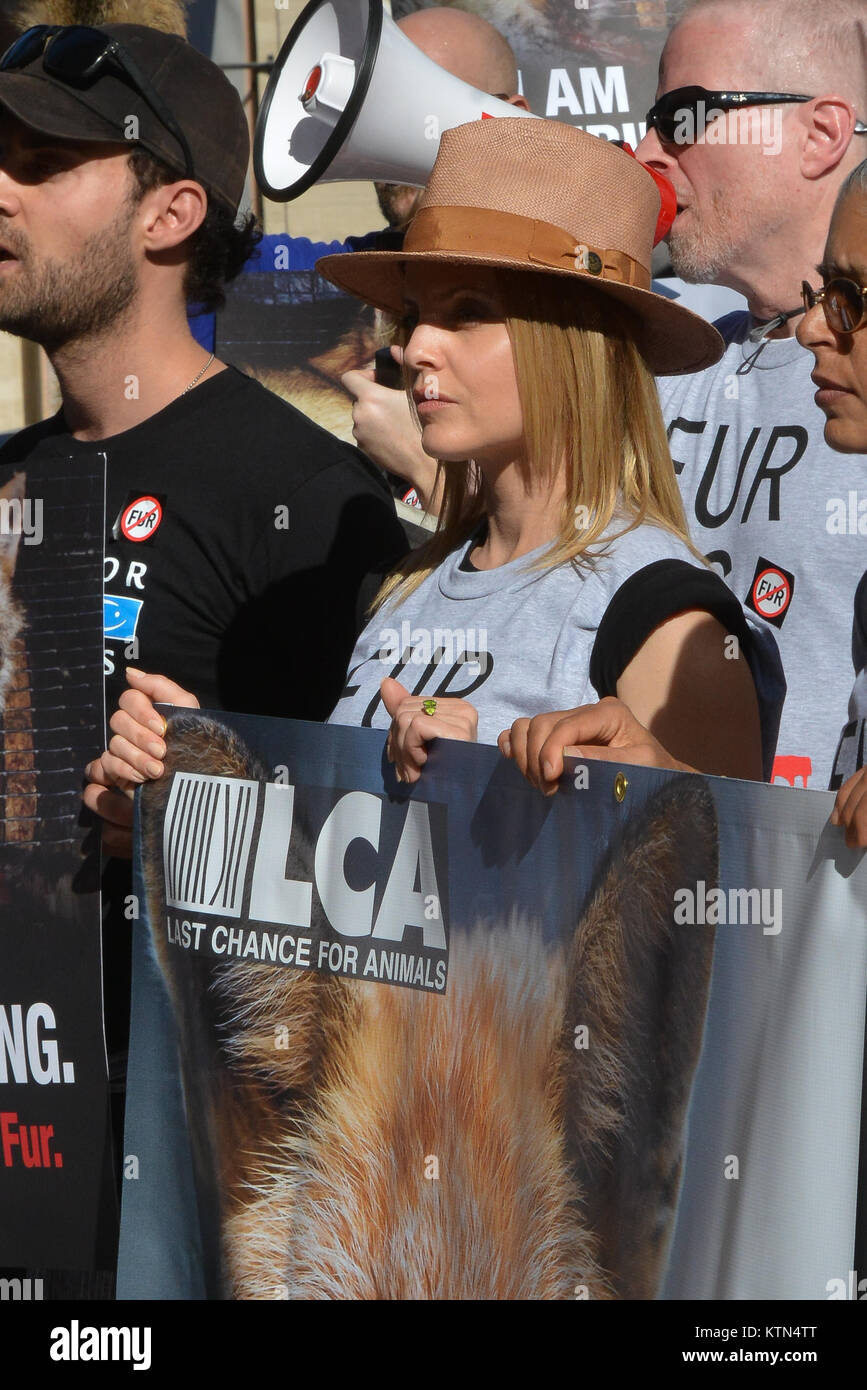 Mena Suvari marches in an anti-fur protest during 'Fur-Free Friday