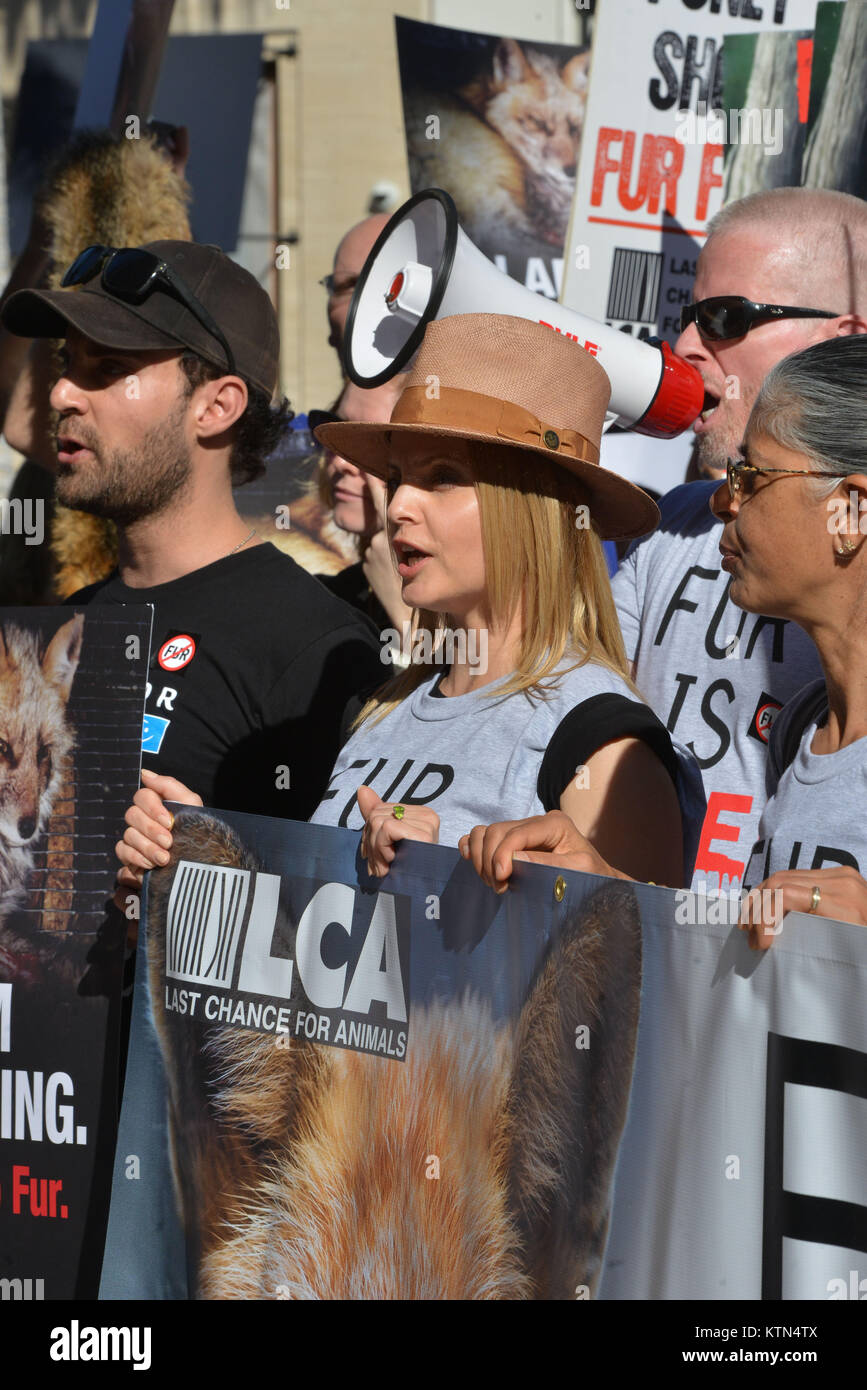 Mena Suvari marches in an anti-fur protest during 'Fur-Free Friday