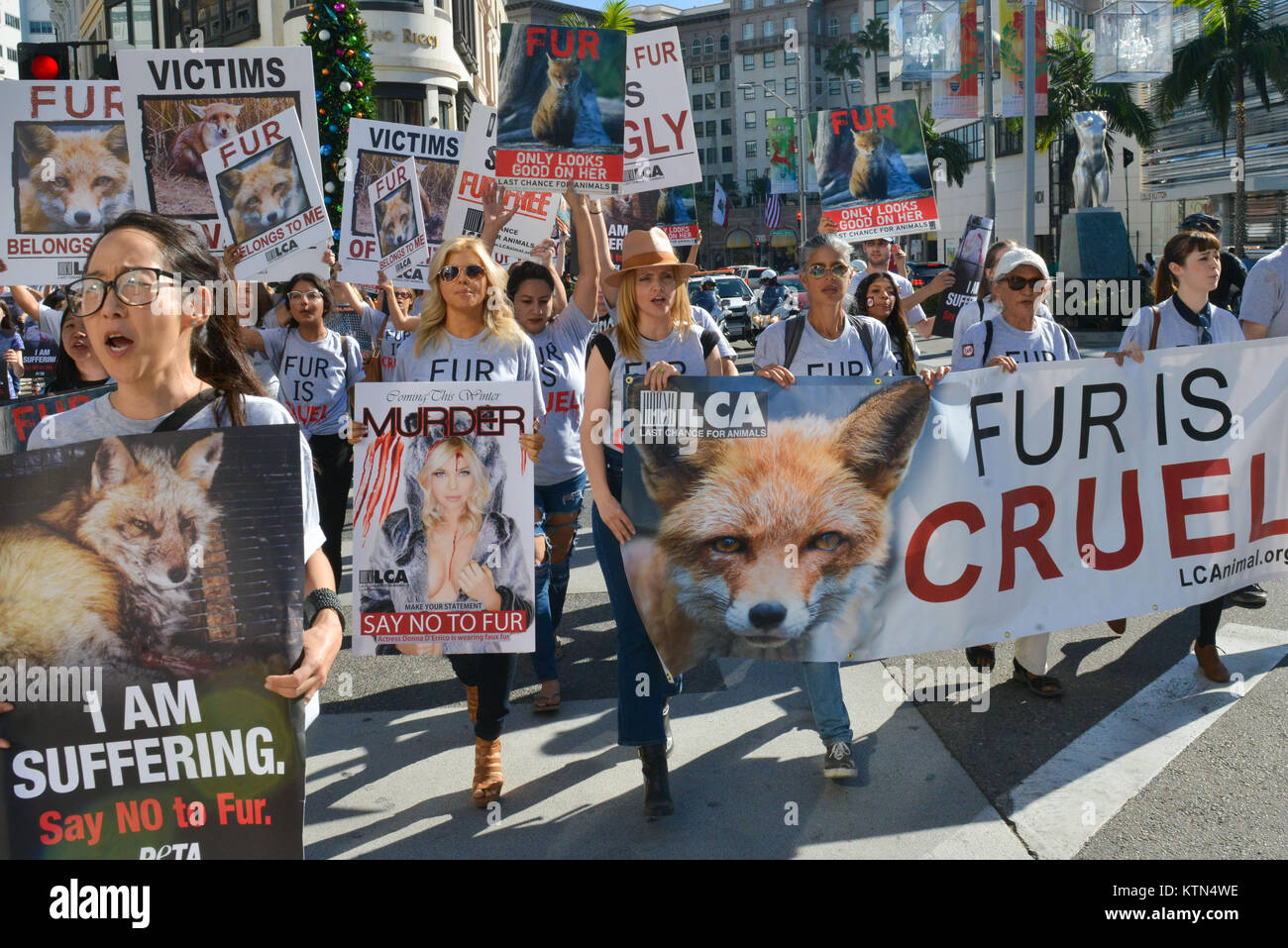 Mena Suvari marches in an anti-fur protest during 'Fur-Free Friday