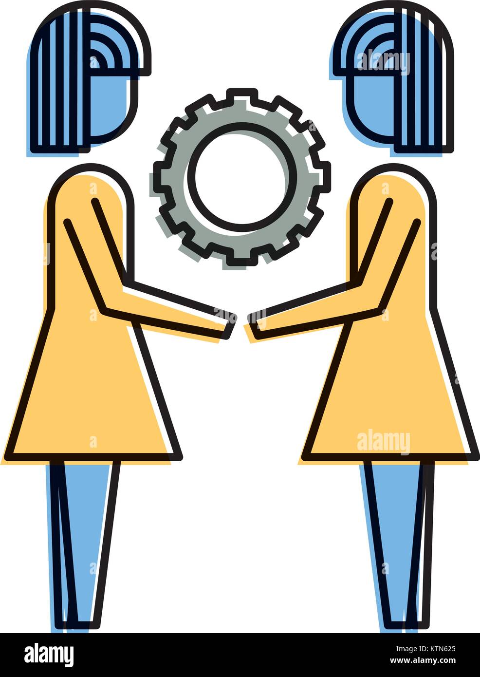 two business women holding gear teamwork concept Stock Vector Image ...