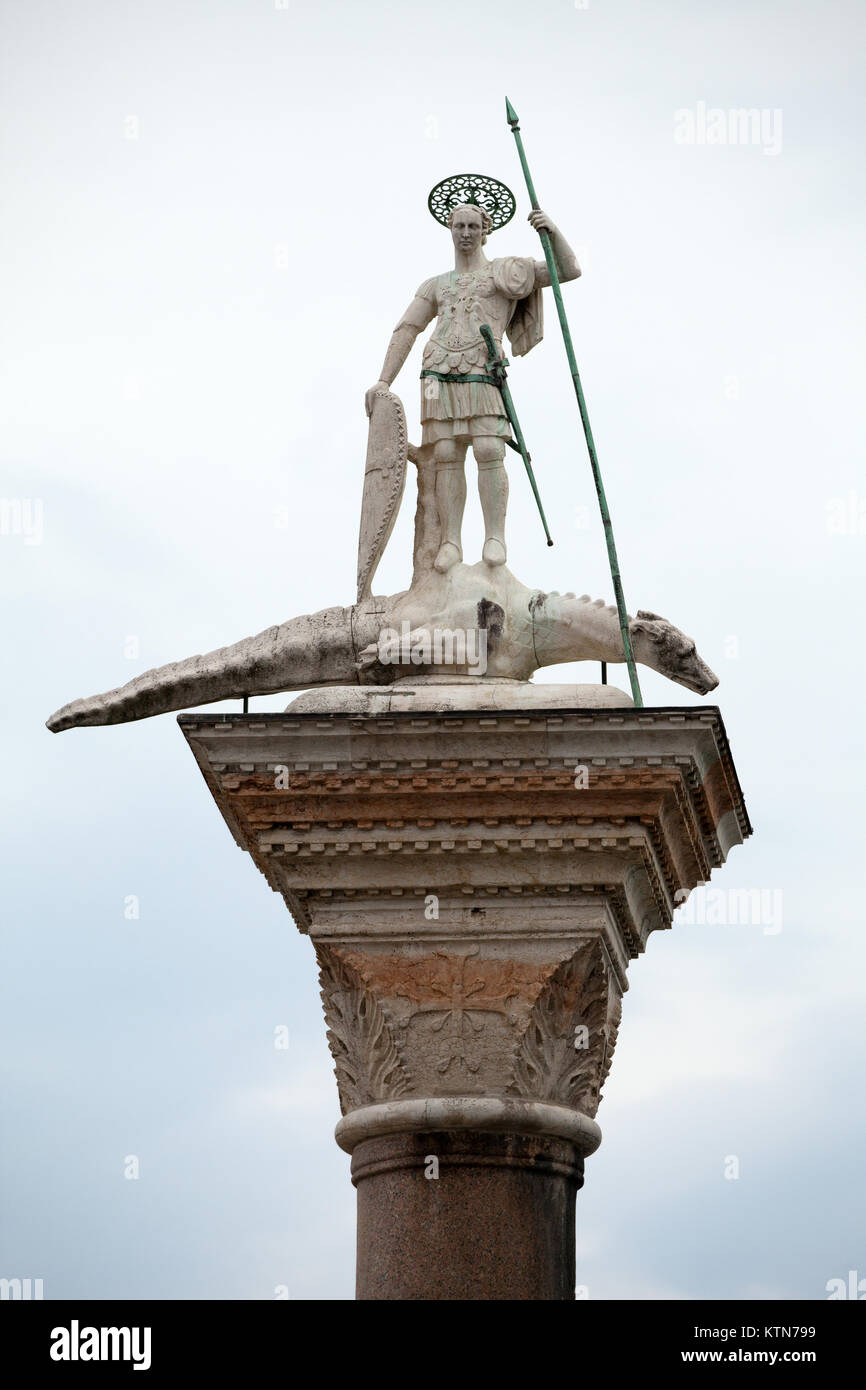 Venice. Piazetta - sculpture of St. Theodore, Venice's first patron Stock Photo