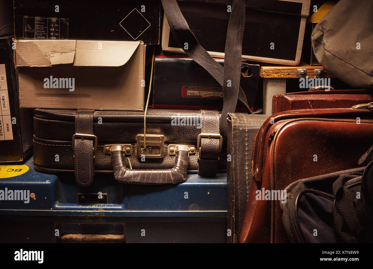 Details of a lot of old and dusty suitcases and boxes Stock Photo Alamy