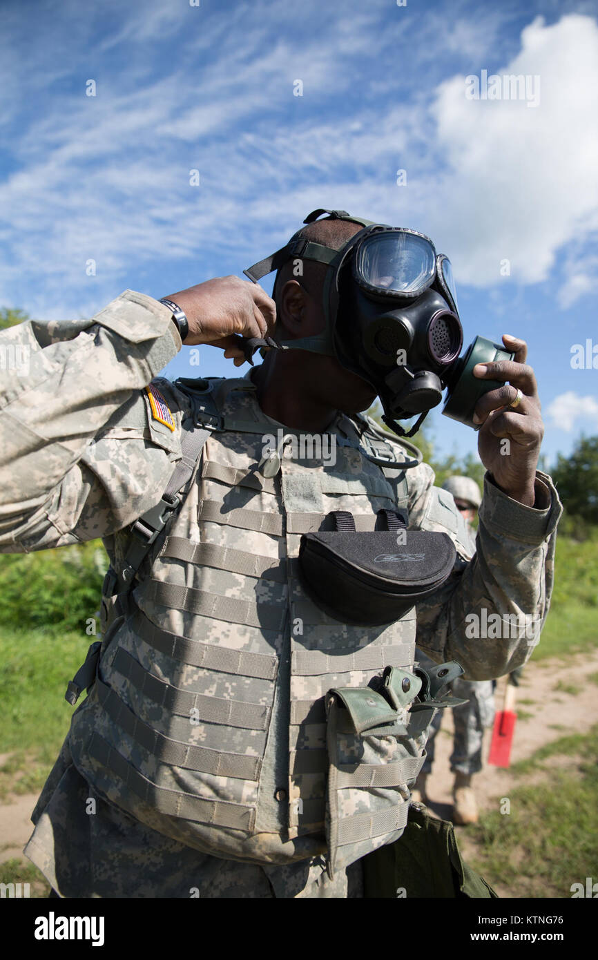 Mobilisation Mask Sgt. Christopher C. Smalls II, a combat medic with HHC 42nd Combat ...