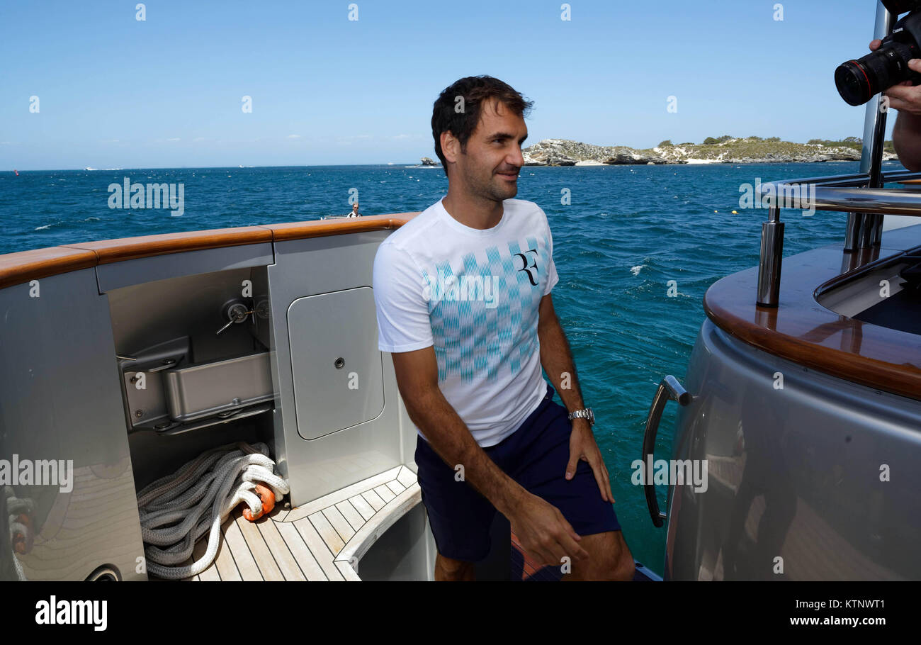 Perth Australia 28th Dec 2017 Tennis Star Roger Federer Boards A Luxury Yacht On Rottnest Island Off The Coast From The West Australian Capital Of Perth Thursday December 28 2017 Federer Will