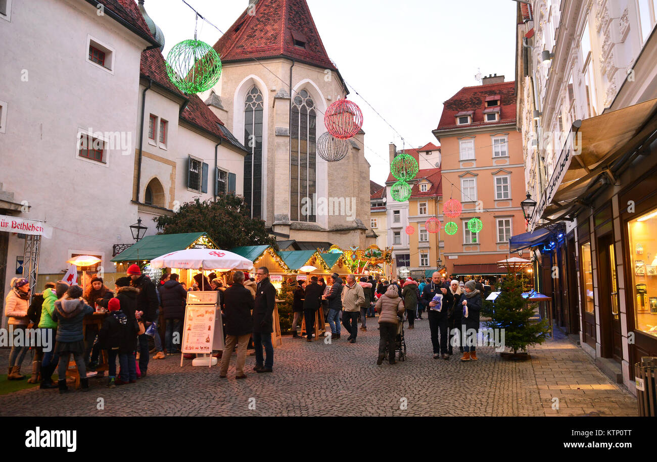 GRAZ, AUSTRIA - DECEMBER 17., 2017: Christmas decorated town of Graz during advent and holidays in December. Stock Photo