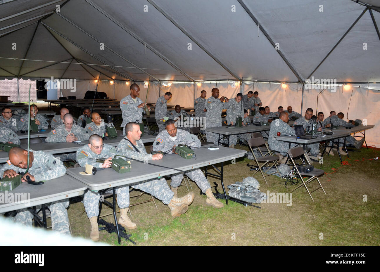 On Aug 18th 2013, Major General Harry E. Miller, Commanding General of the 42d Infantry Division, New York Army National Guard visited Soldiers of the 42nd CAB and 642 ASB during their Pre-Mobilization training being held at Fort Drum. MG Miller visited the soldiers at the various stations such as first aid, Commo, Land Nav and other Warrior Tasks as part of the PMT. MG Miller was also briefed by the Commander of the 3-142 Assault Helicopter Battalion, LTC Jeffrey Baker and his staff on current support operations the Battalion is providing during the PMT as well as future training operations Stock Photo
