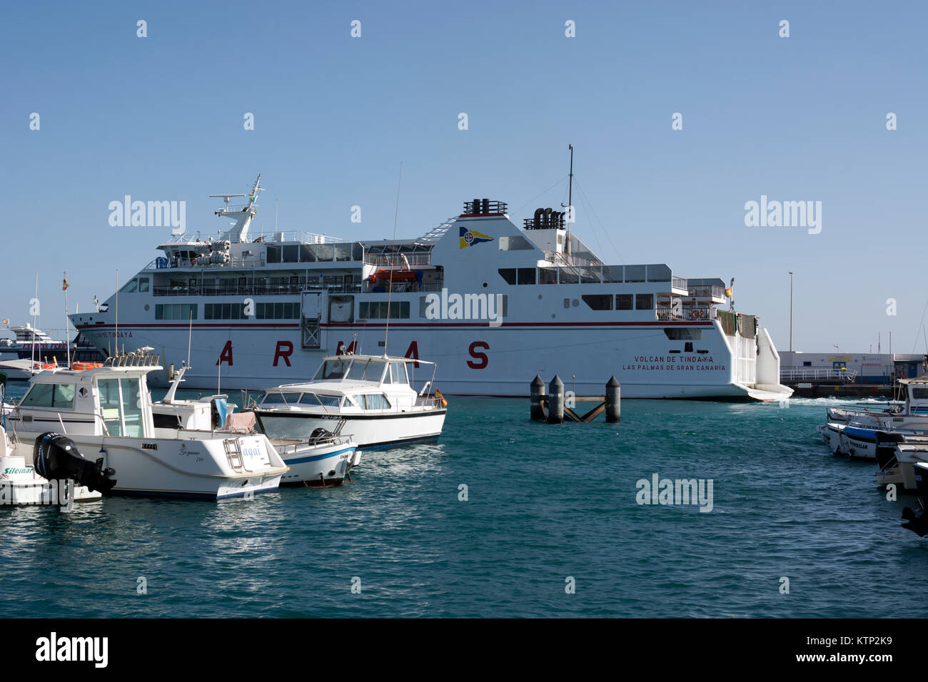 Naviera Armas 'Volcan de Tindaya' ferry at Playa Blanca, Lanzarote, Canary Islands, Spain. Stock Photo