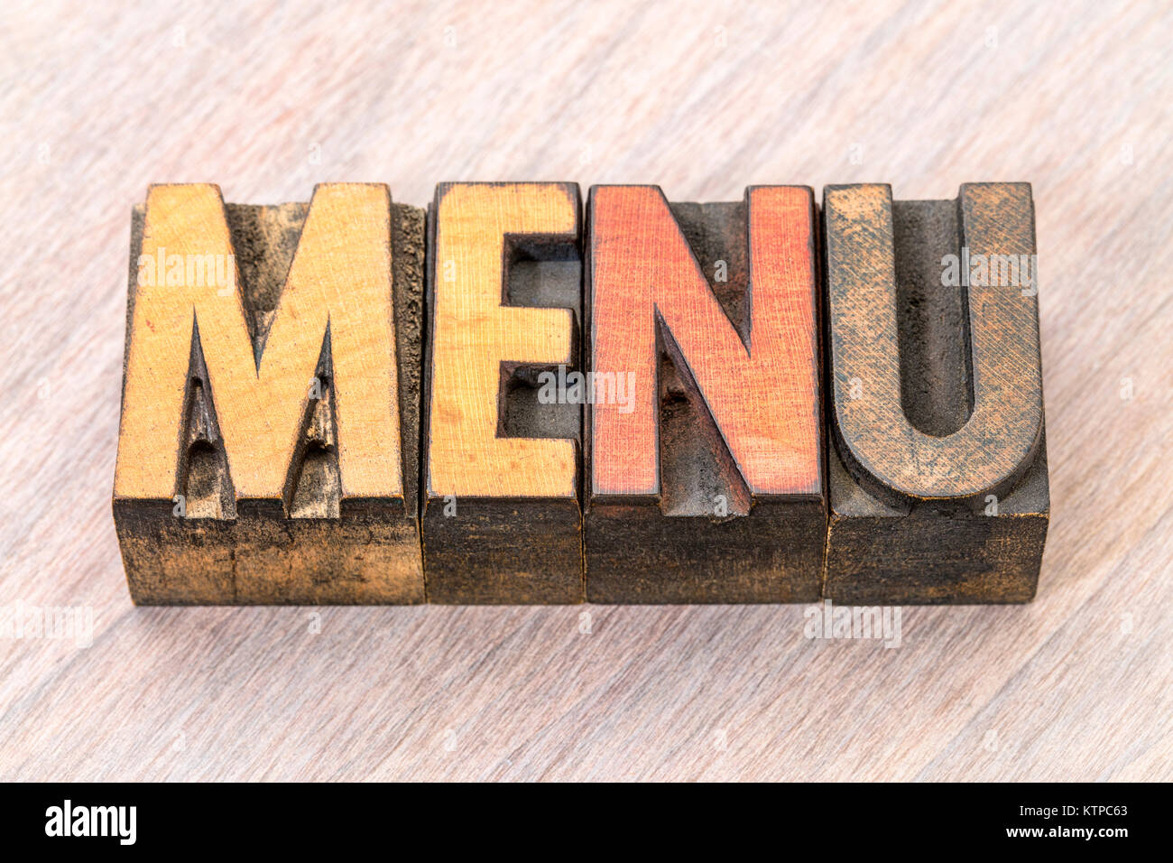 menu word abstract in vintage letterpress wood type Stock Photo - Alamy
