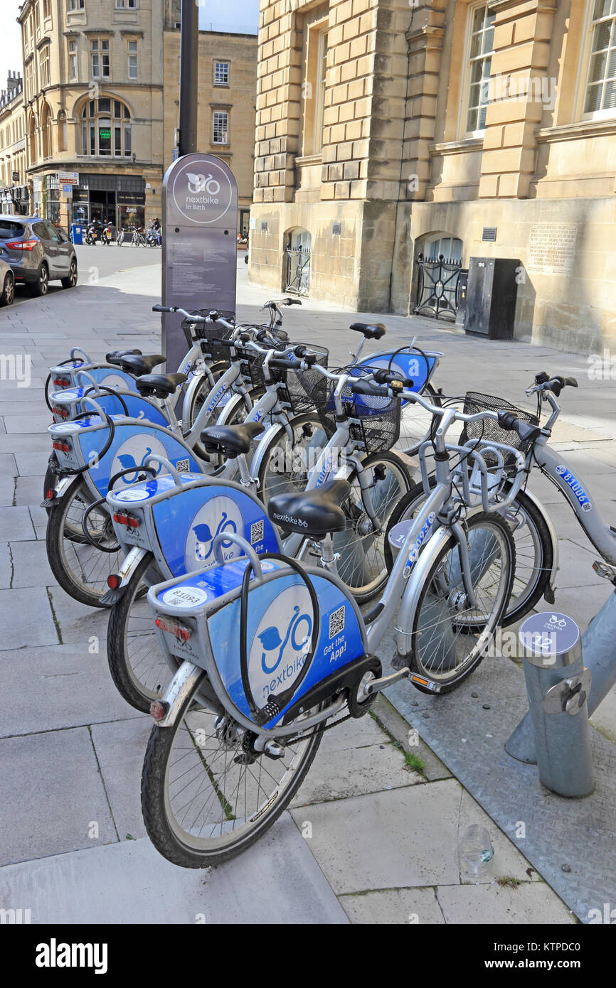 Row of rental bikes, Bath, Somerset Stock Photo