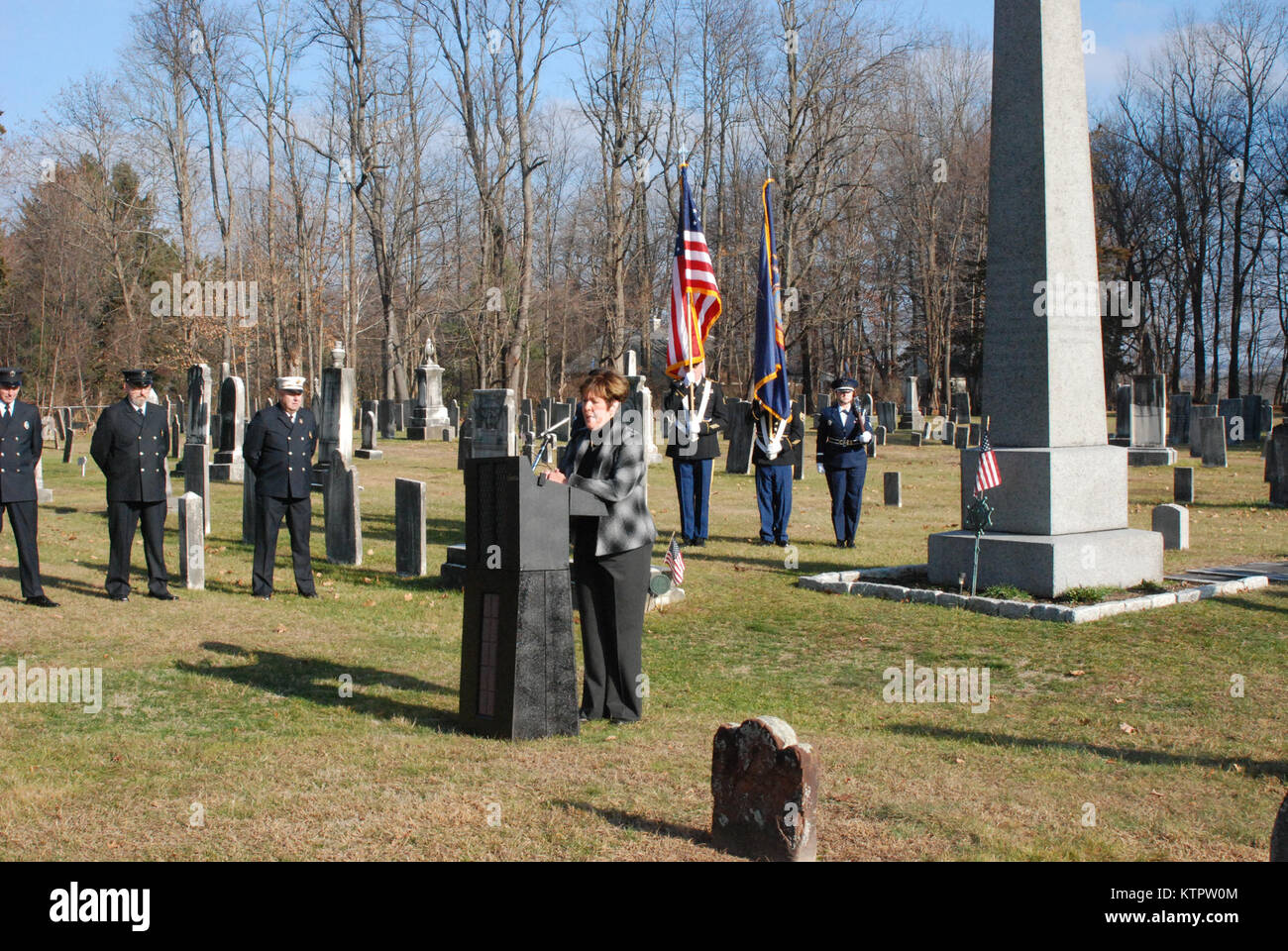 Kinderhook Village Mayor Carol Weaver opens a ceremony marking the
