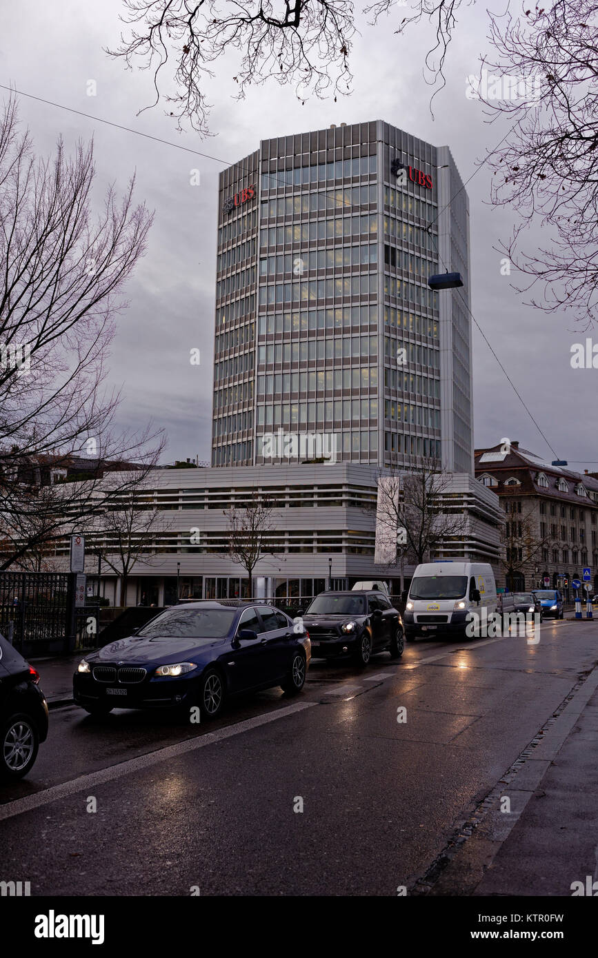 UBS building, former home of Coutts Bank, by the river in Zurich, Switzerland Stock Photo