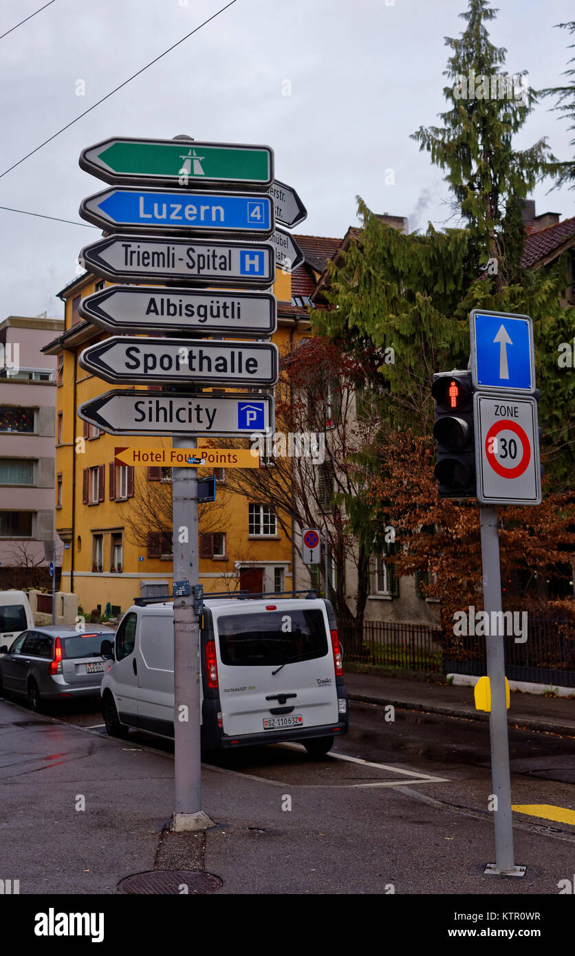 Road direction traffic sign in Zurich, Switzerland Stock Photo Alamy