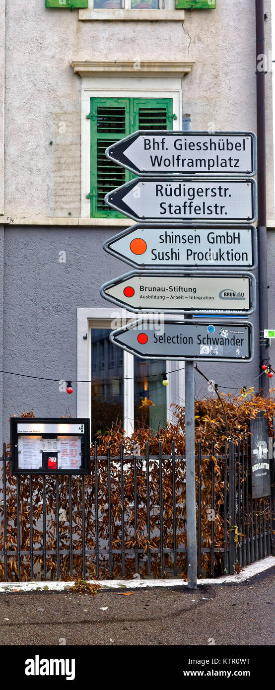 Road direction traffic sign in Zurich, Switzerland Stock Photo Alamy