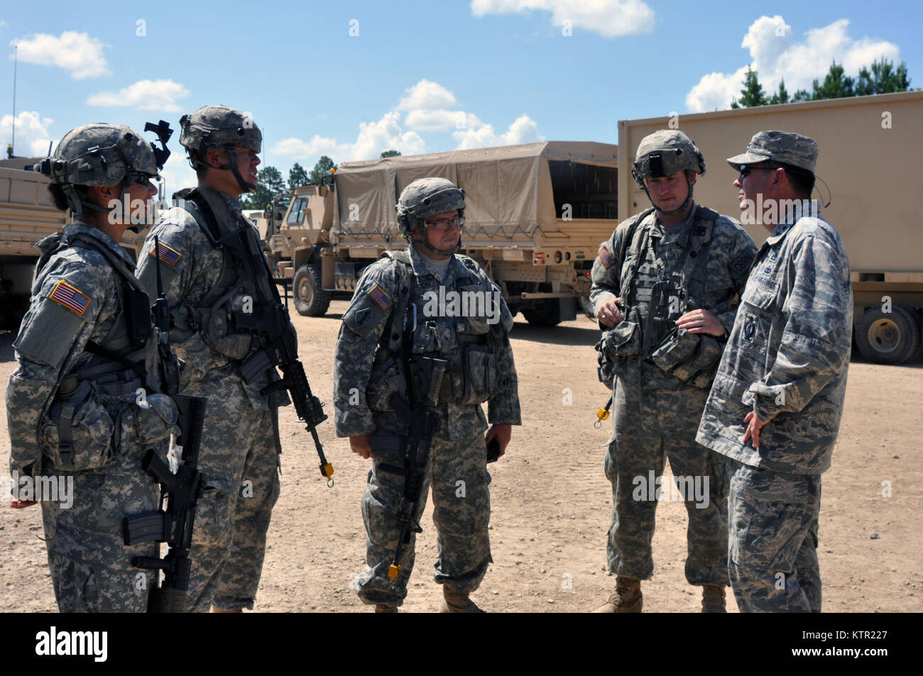 Massachusetts Air National Guard Maj. Gen. Gary Keefe, the Massachusetts National Guard Adjutant General, visits Soldiers to discuss their training at the Army’s Joint Readiness Training Center, Fort Polk, Louisiana, Wednesday, July 20, 2016. Nearly 700 Soldiers from the Massachusetts Army National Guard joined over 3,000 Soldiers of New York’s 27th Infantry Brigade Combat Team and another 1,000 Soldiers from other state Army National Guard units, active Army and Army Reserve troops at the Joint Readiness Training Center, or JRTC, July 9-30, 2016. The Soldiers are from the 1st Battalion, 182nd Stock Photo