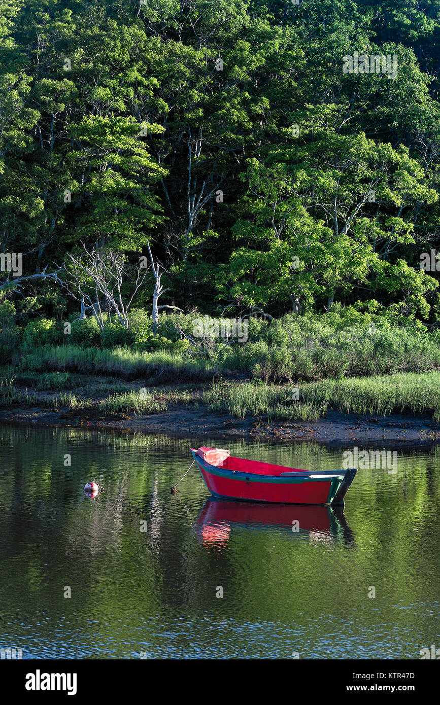 Dory moored in the Herring River, Harwich, Cape Cod, Massachusetts, USA. Stock Photo