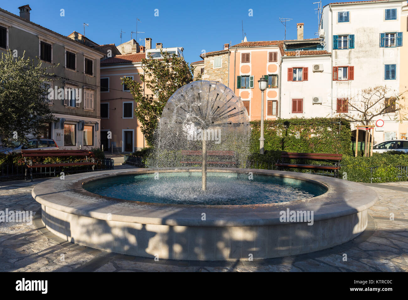Fountain at small public park in Izola, Slovenia Stock Photo