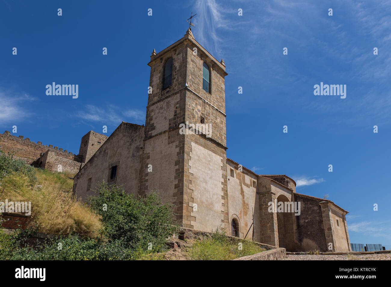 Church of Santiago located next to the castle of Medellin. Extremadura. Spain. Stock Photo