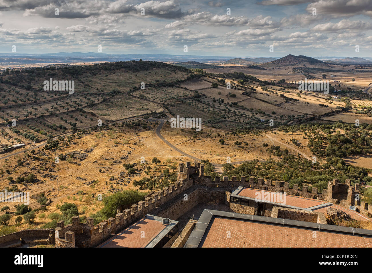 Landscape from the castle of Miraflores in Alconchel. Extremadura. Spain. Stock Photo