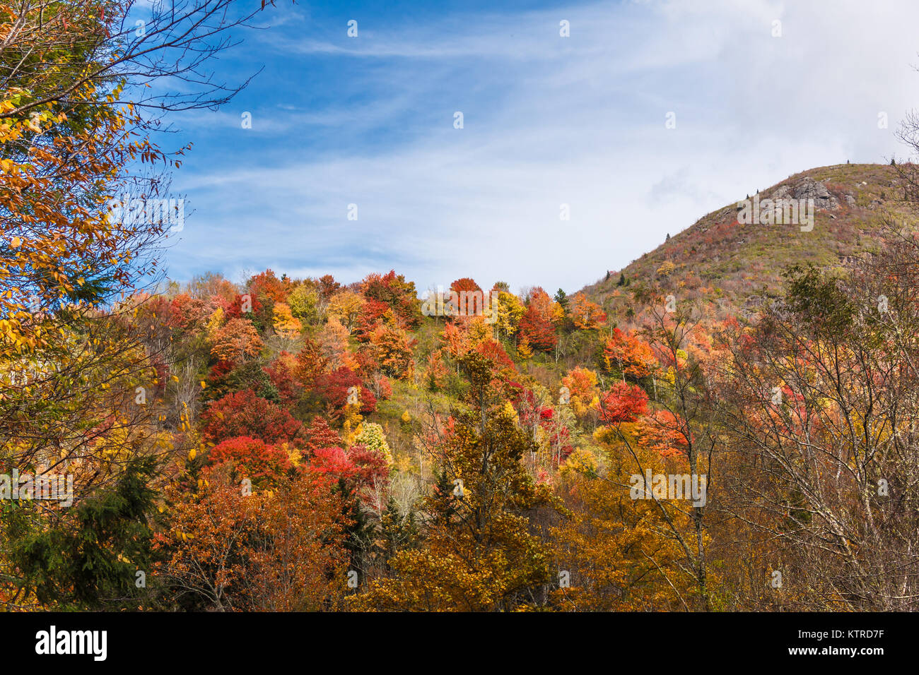 Blue Ridge Mountains and Autumn Colors in western North Carolina. Stock Photo