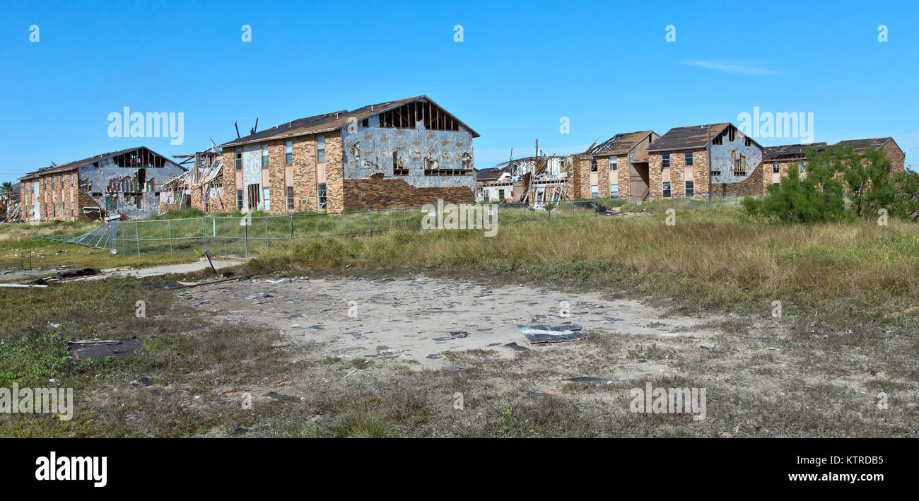 Multiple units of apartment complex destroyed by hurricane Harvey 2017. Stock Photo