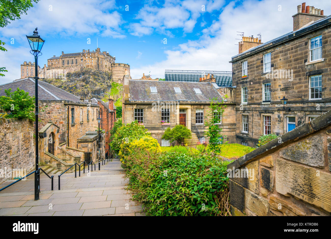 Scenic sight in Edinburgh with the Castle in the background. Scotland. Stock Photo