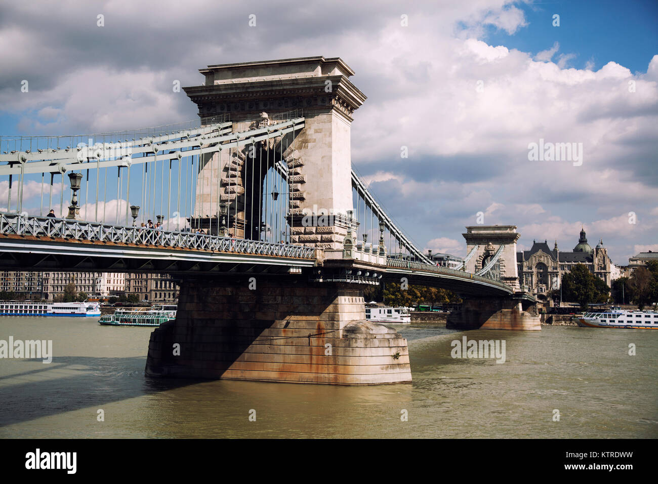 Lanchid or Chain Bridge in Budapest Hungary connects Buda and Pest Stock Photo