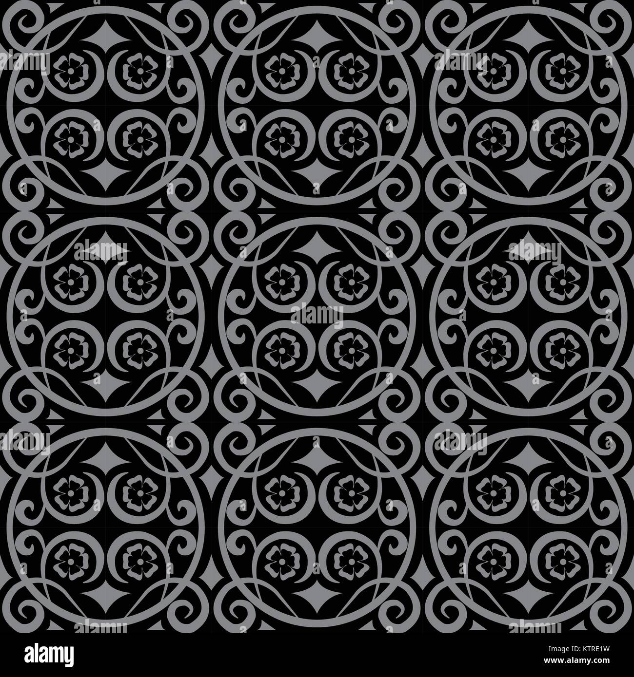 Antique seamless silver background round spiral flower vine Stock ...