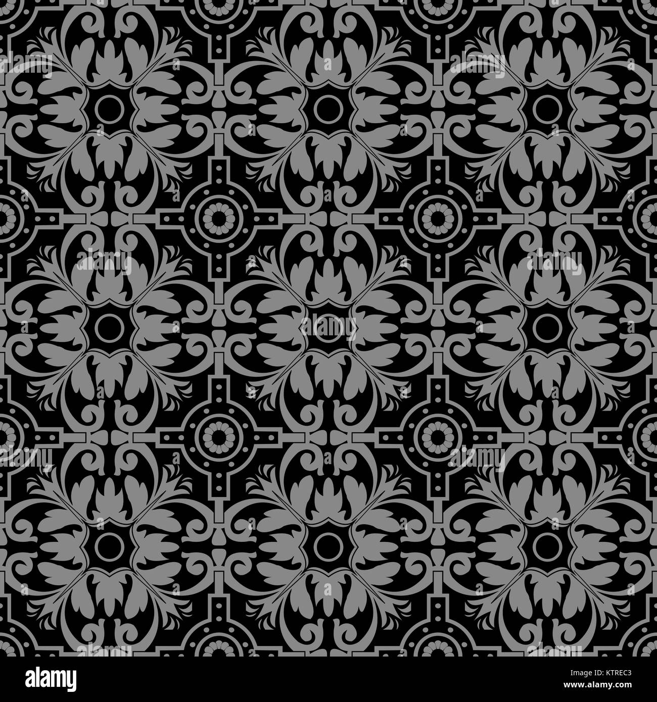 Antique seamless silver background round spiral flower cross Stock ...