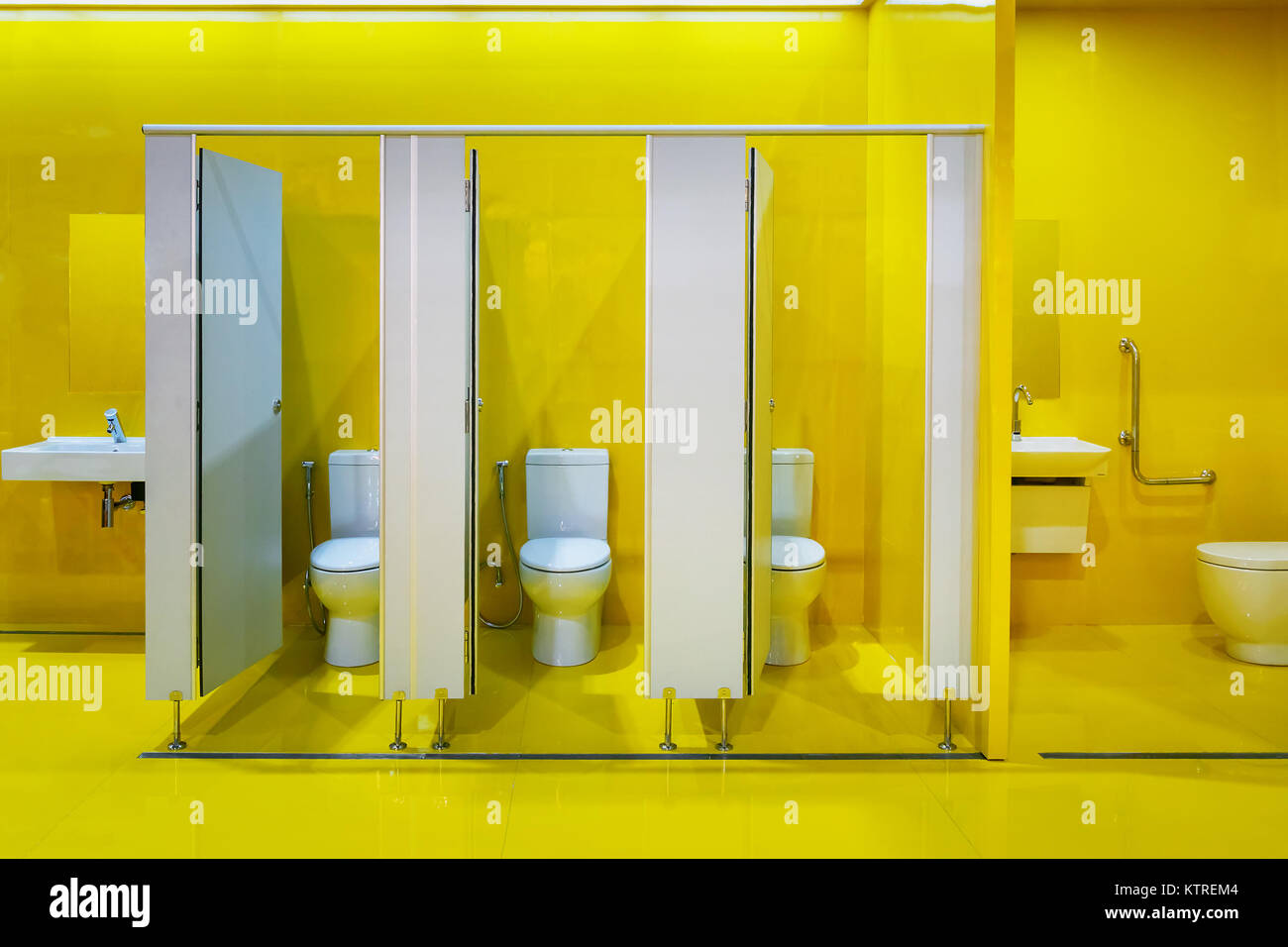 BANGKOK, THAILAND - APRIL 29 2016: A set of public restroom displayed ...