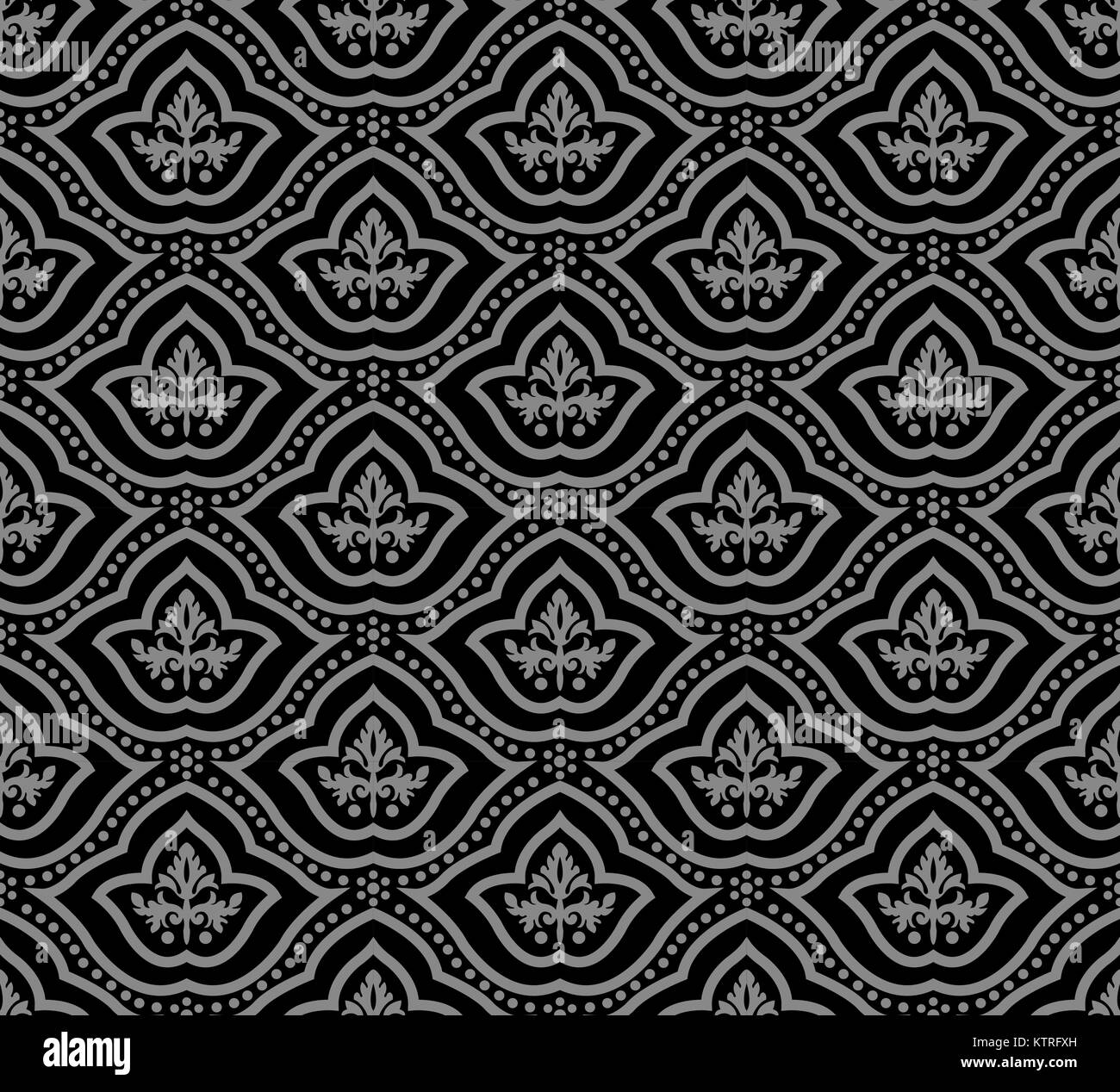 Antique seamless silver background dot curve line round flower Stock ...