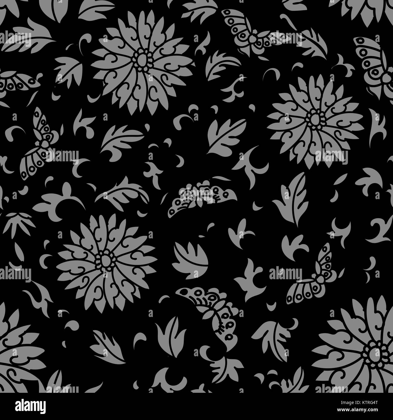 Antique seamless background spiral round flower butterfly leaf Stock ...