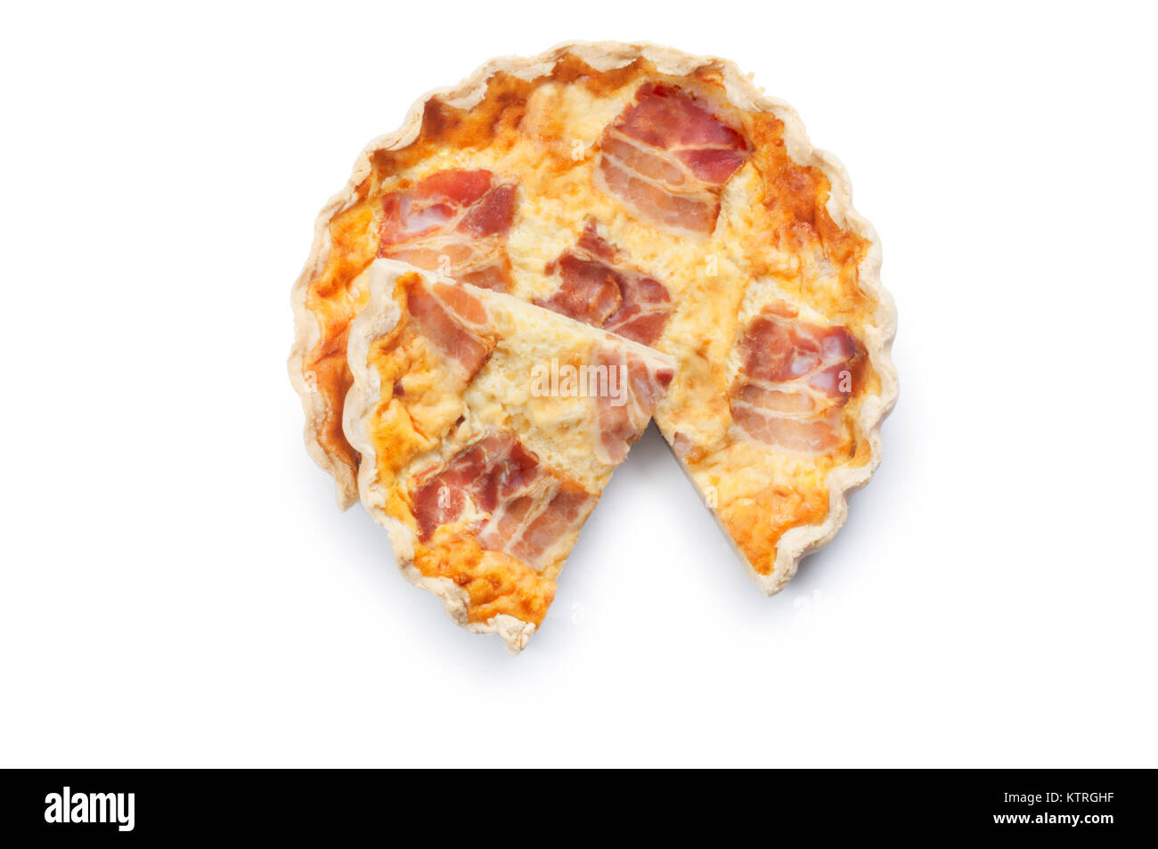 Studio shot of a single quiche isolated against a white background - John Gollop Stock Photo