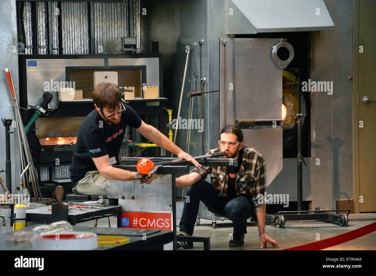 A glass blowing demonstration in the Glass Studio at the Chrysler