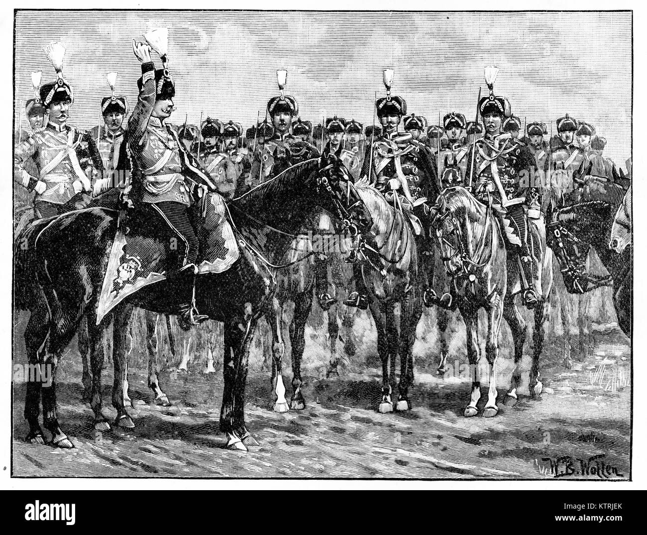 Prince William of Prussia Addressing the Hussars, 1887 Stock Photo