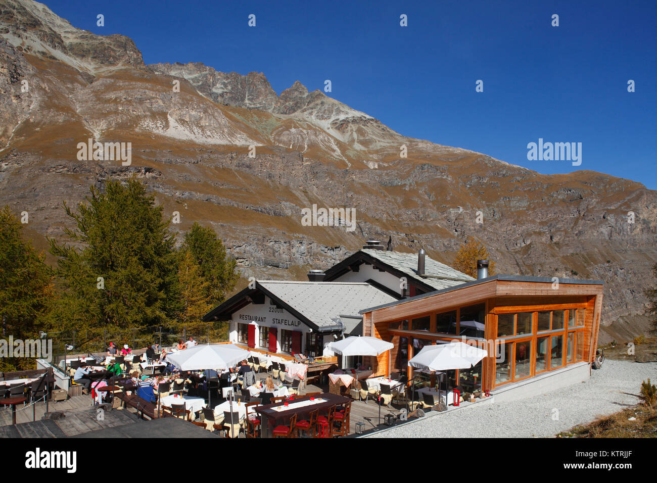 Stafelalp, Berggasthof , Zermatt, Schweiz I  Stafelalp, Restaurant, Zermatt, Switzerland Stock Photo