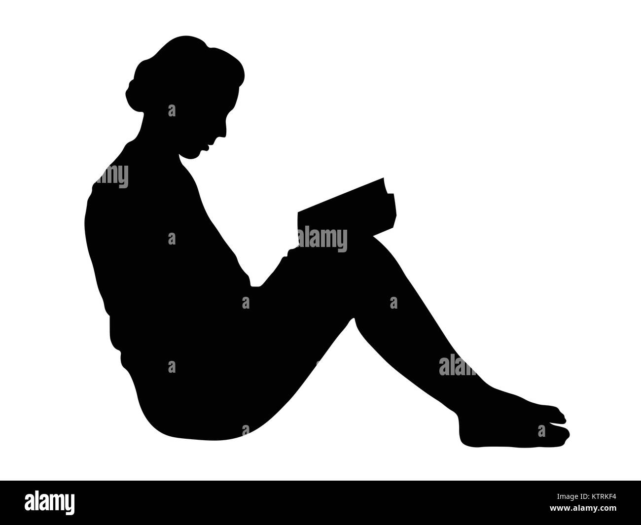 Vector silhouette of woman read book on white background. Stock Vector