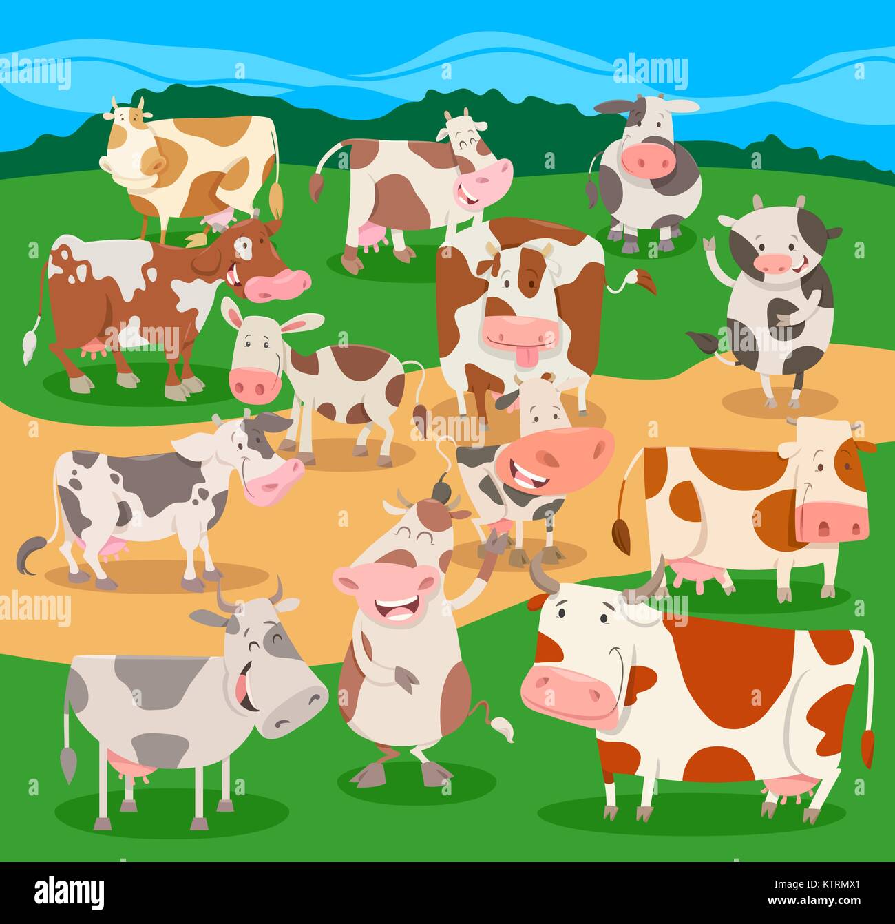 Group cows cartoon hi-res stock photography and images - Alamy