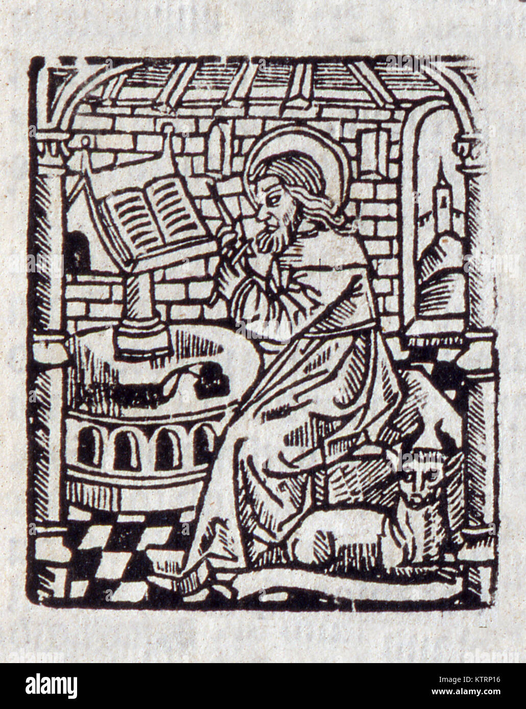 Illustration of a scribe from William Tyndale's 1538 New Testament. Used with permission from the Reed Collection at Dunedin Public Library, New Zealand Stock Photo