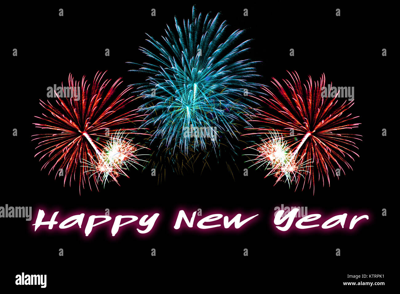 Happy New Year text with colorful fireworks background Stock Photo - Alamy