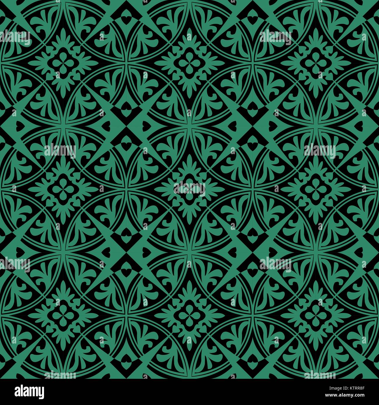 Antique seamless green background royal round cross check flower Stock ...